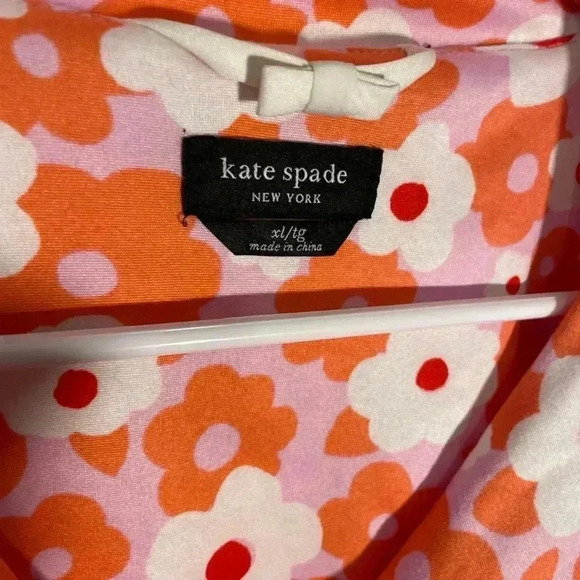 Kate Spade Floral Orange Pink White Quarter Sleeve Button Down Pajama Top Sz XL - Picture 5 of 10